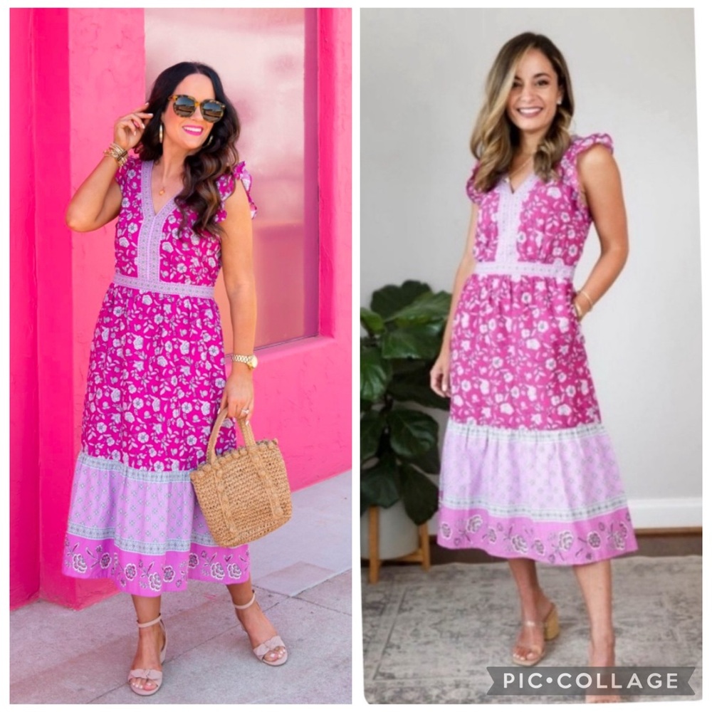 LOFT Border Ruffle Midi Pocket Dress